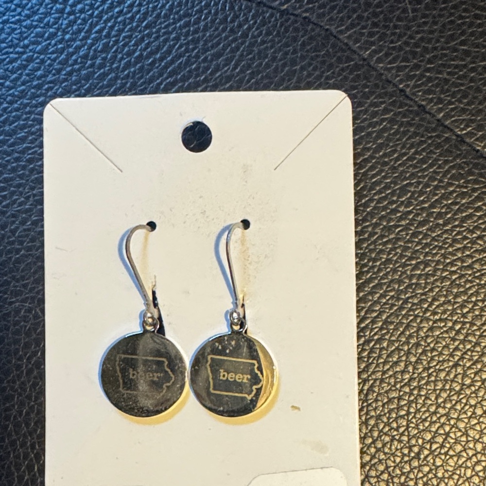 Silver Iowa Beer Logo Earrings